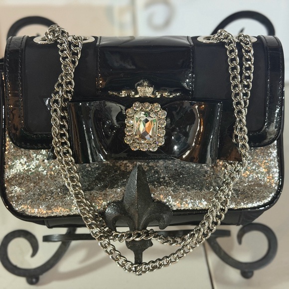 My Flat in London Handbags - My Flat in London Black and Silver Crossbody Bag